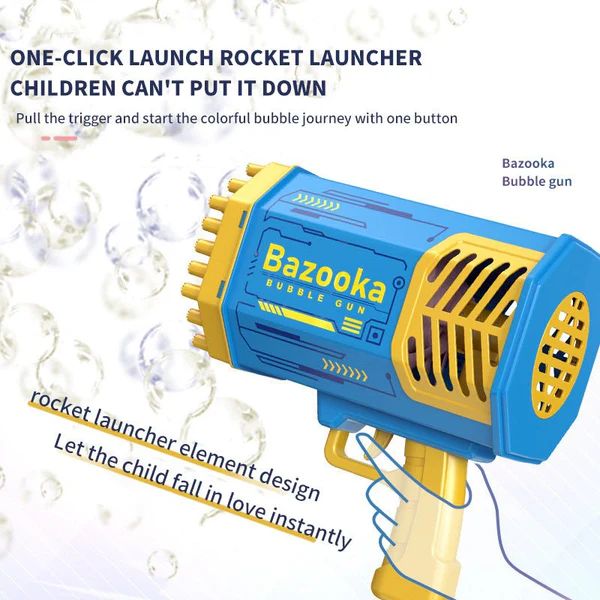 Rocket Bubble Gun for Kids — 69-Hole Mega Bubble Blaster